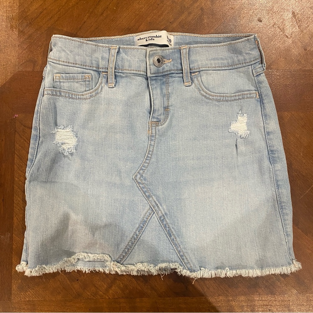 Abercrombie Kids Light Blue Denim Pencil Skirt Frayed Hem Girls 9/10